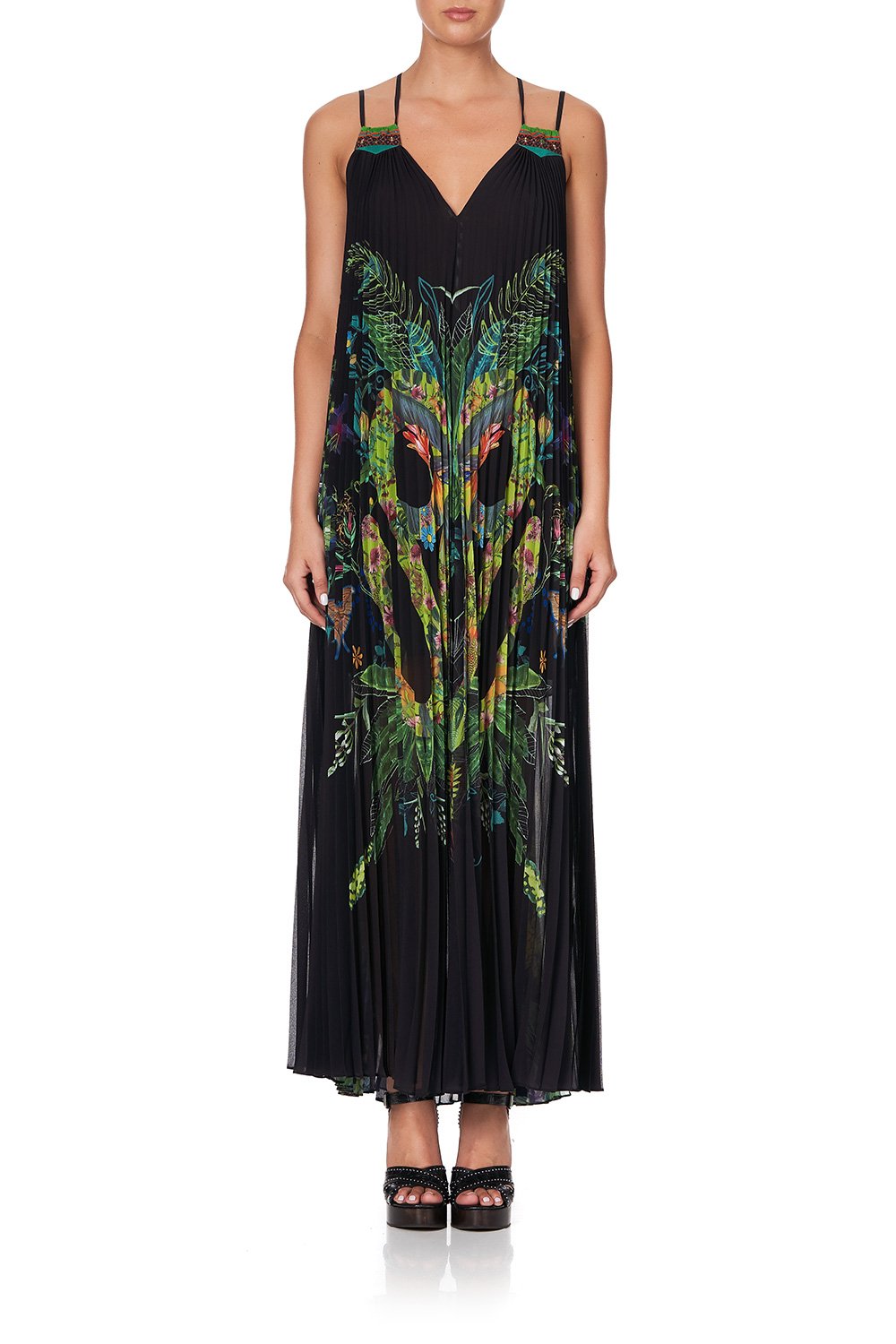 PLEATED MAXI DRESS WITH YOKE RIVER CRUISE