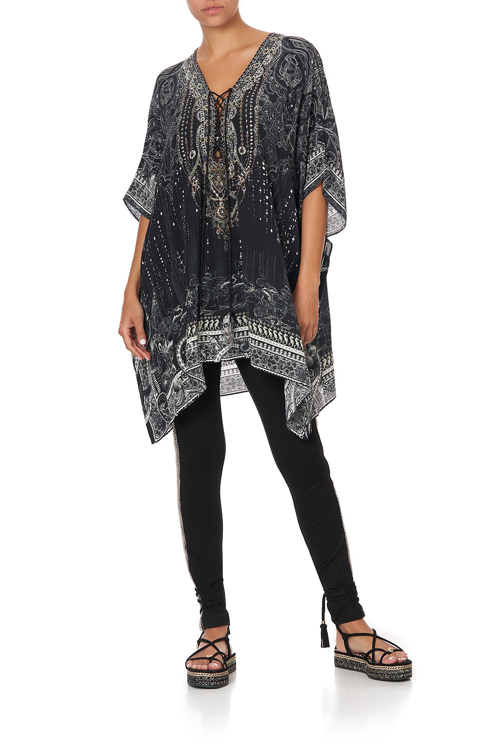 SHORT LACE UP KAFTAN MIDNIGHT PEARL