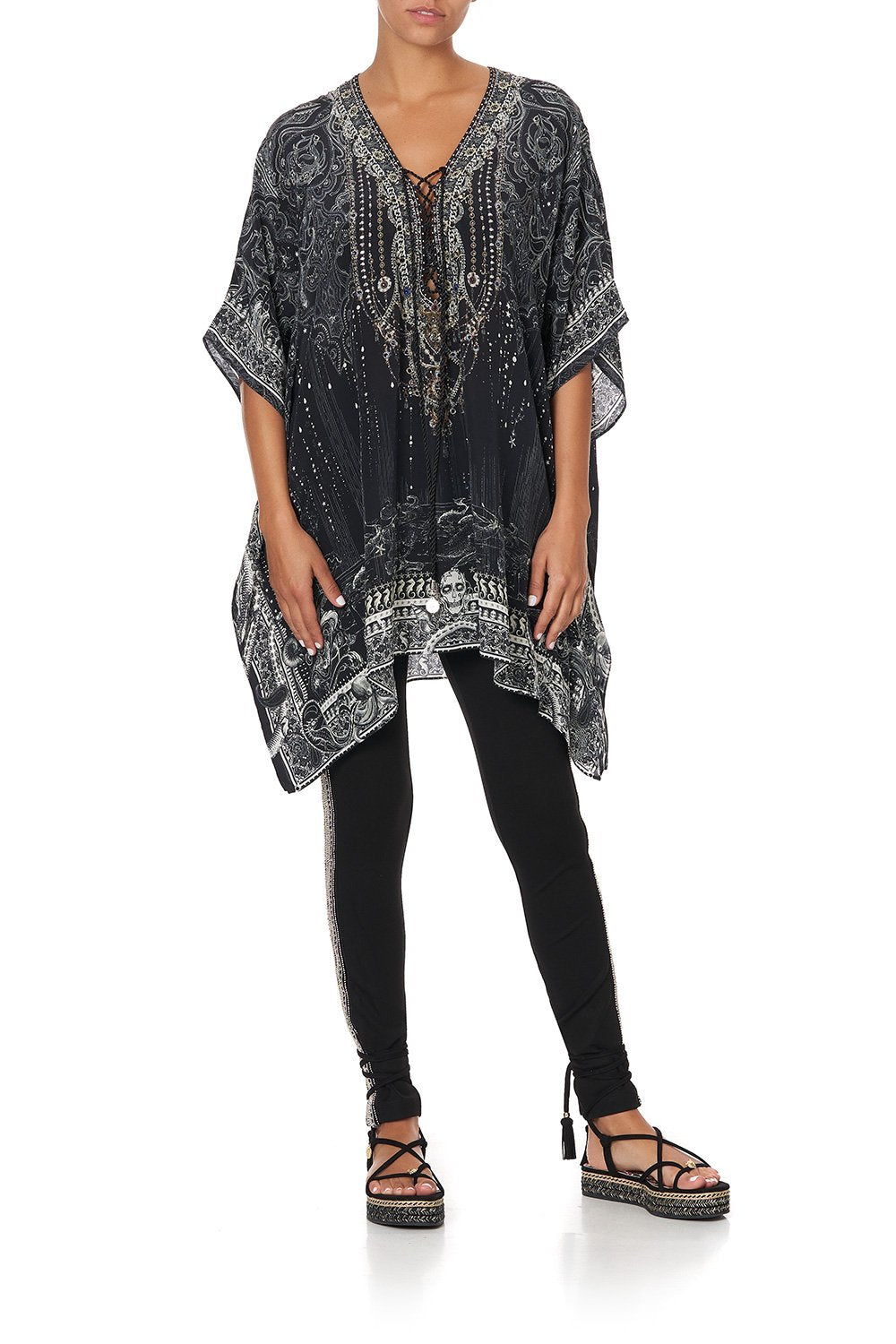 SHORT LACE UP KAFTAN MIDNIGHT PEARL