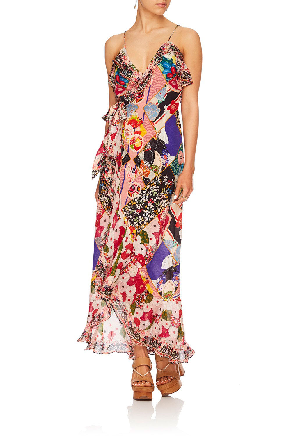 CAMILLA POSTCARDS FROM MARS LONG WRAP DRESS WFRILL
