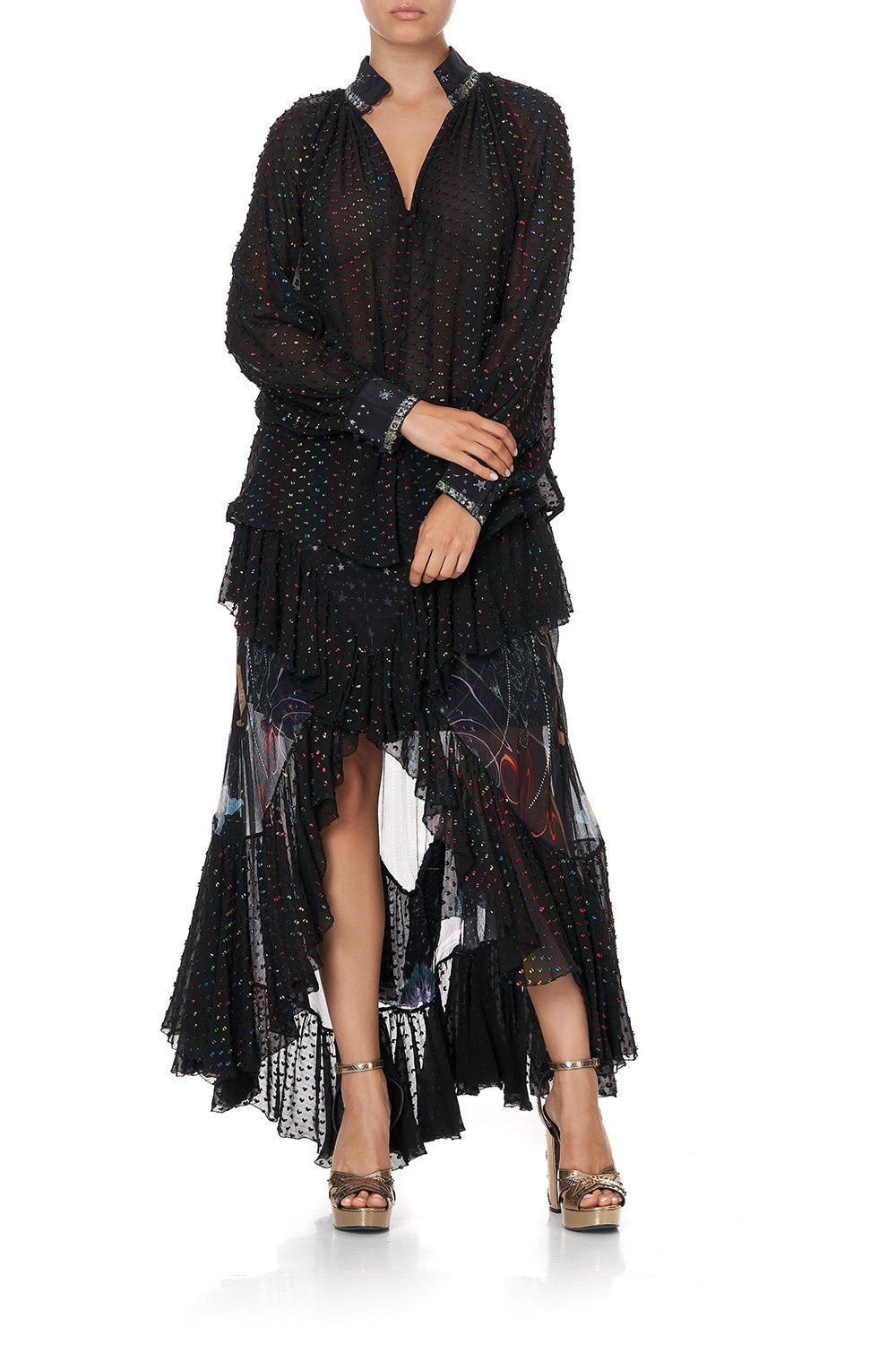 RAGLAN BUTTON UP SHIRT MIDNIGHT MOON HOUSE