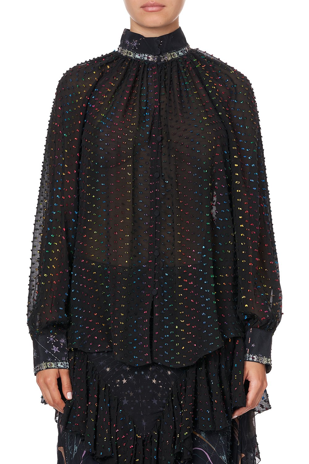 RAGLAN BUTTON UP SHIRT MIDNIGHT MOON HOUSE