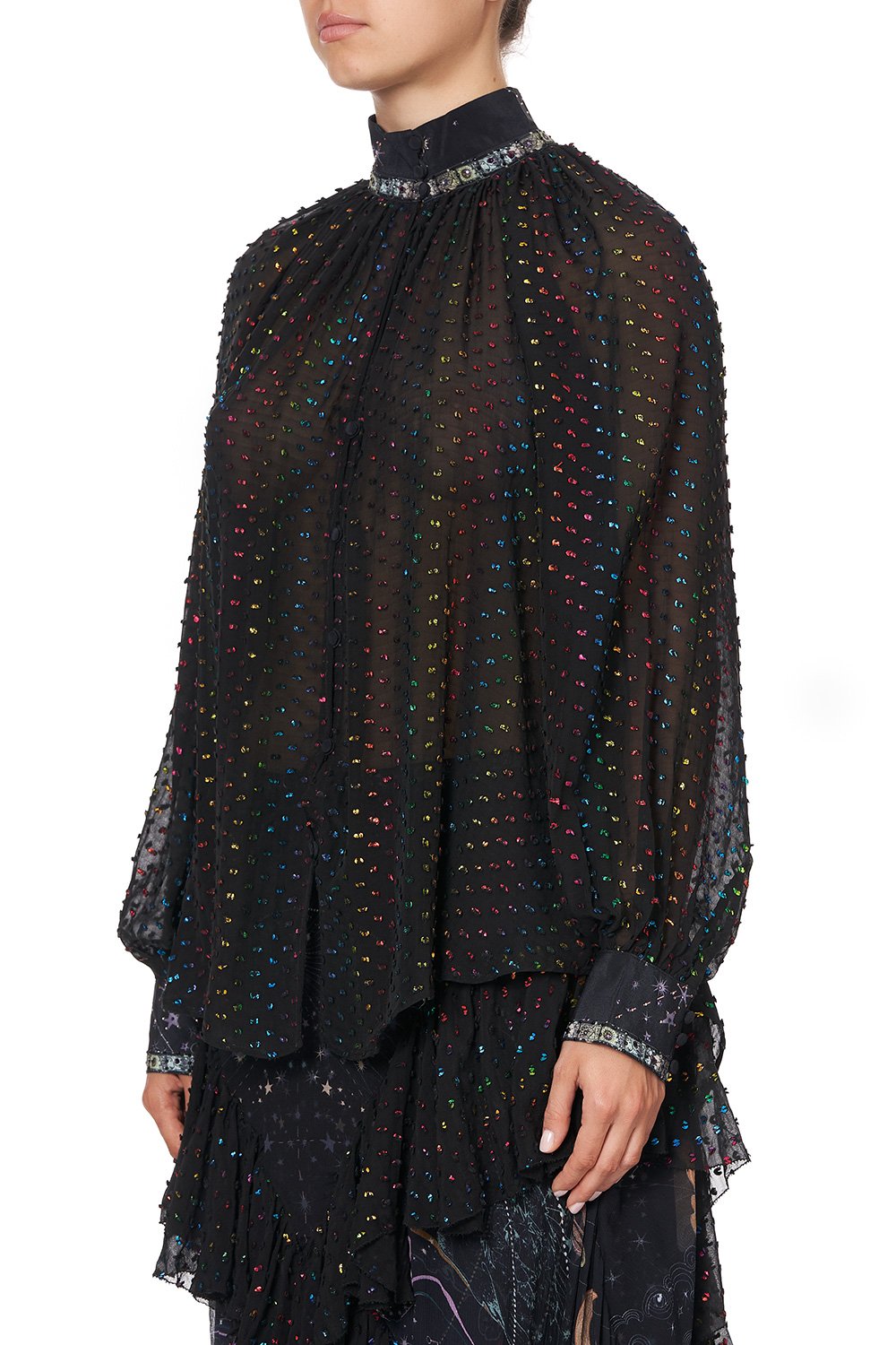 RAGLAN BUTTON UP SHIRT MIDNIGHT MOON HOUSE