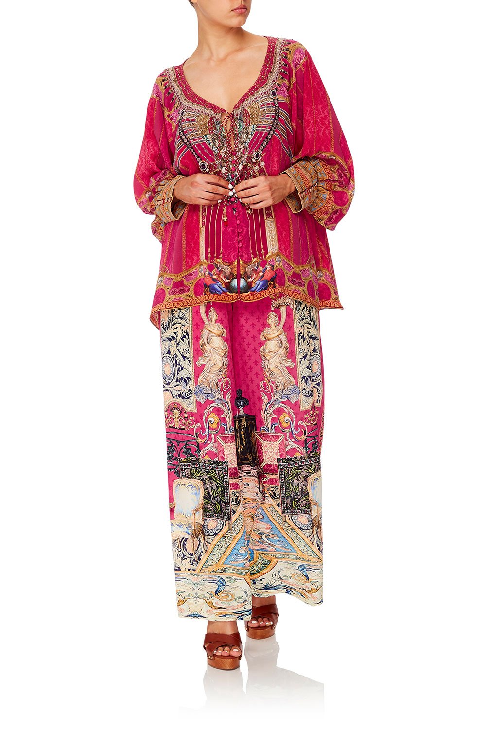 CAMILLA RAGLAN SLEEVE BUTTON UP TOP LOUNGE HOUR