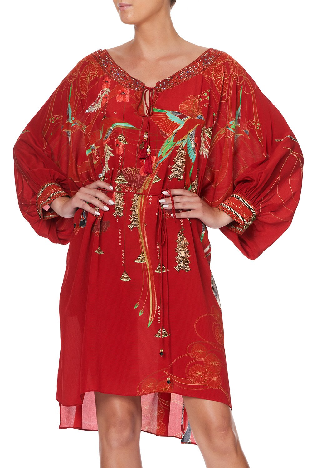 RAGLAN SLEEVE TIE FRONT DRESS FORBIDDEN FRUIT