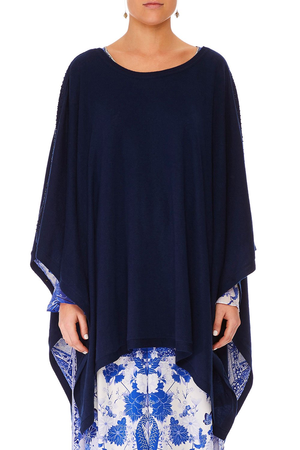 CAMILLA THE FAN SEA ROUND NECK PONCHO W FULL LINING