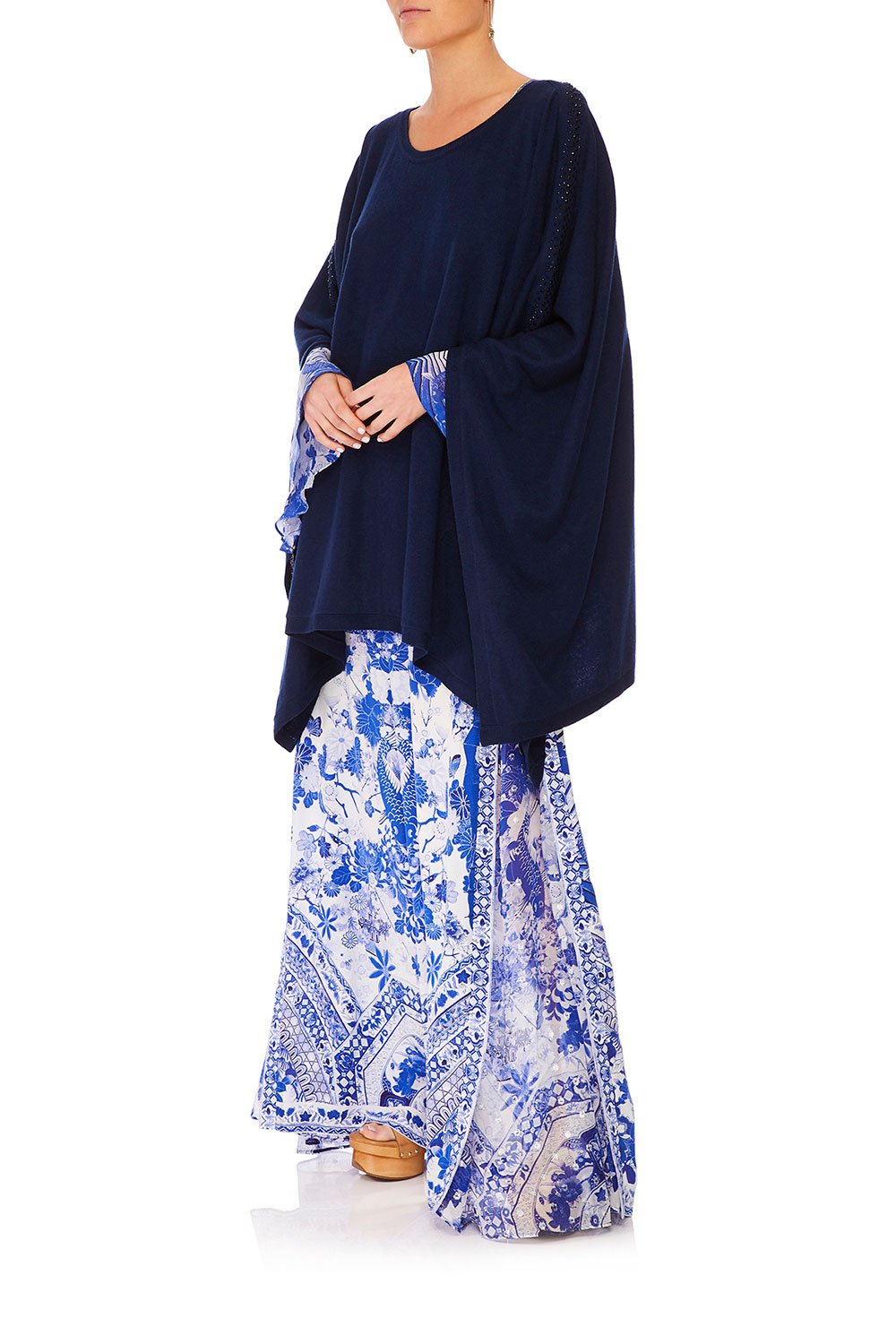 CAMILLA THE FAN SEA ROUND NECK PONCHO W FULL LINING