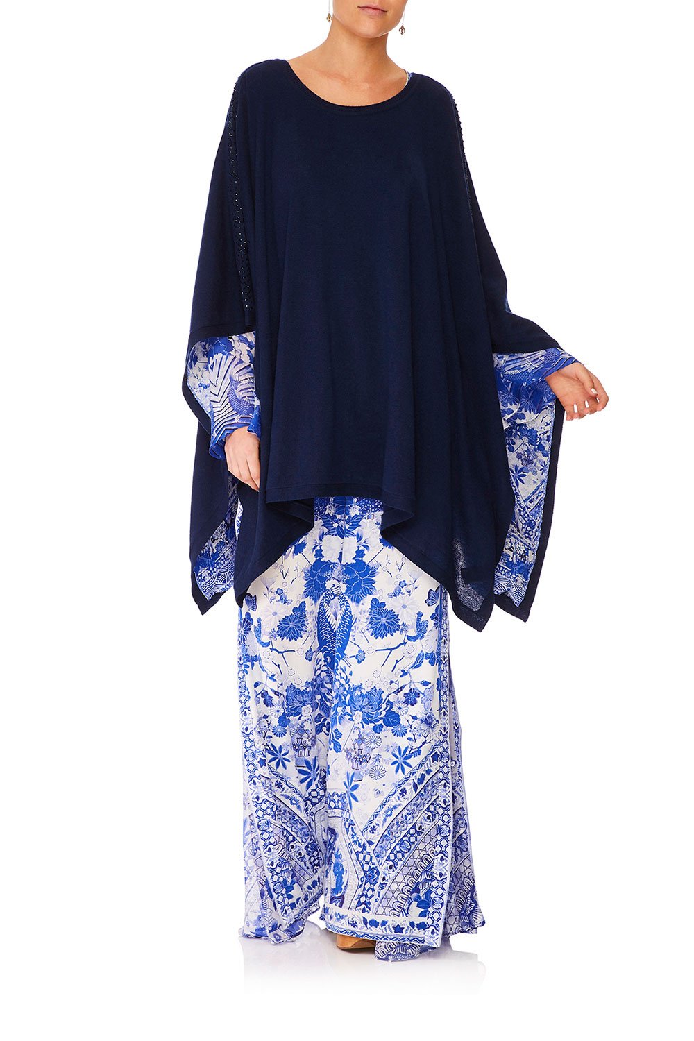 CAMILLA THE FAN SEA ROUND NECK PONCHO W FULL LINING