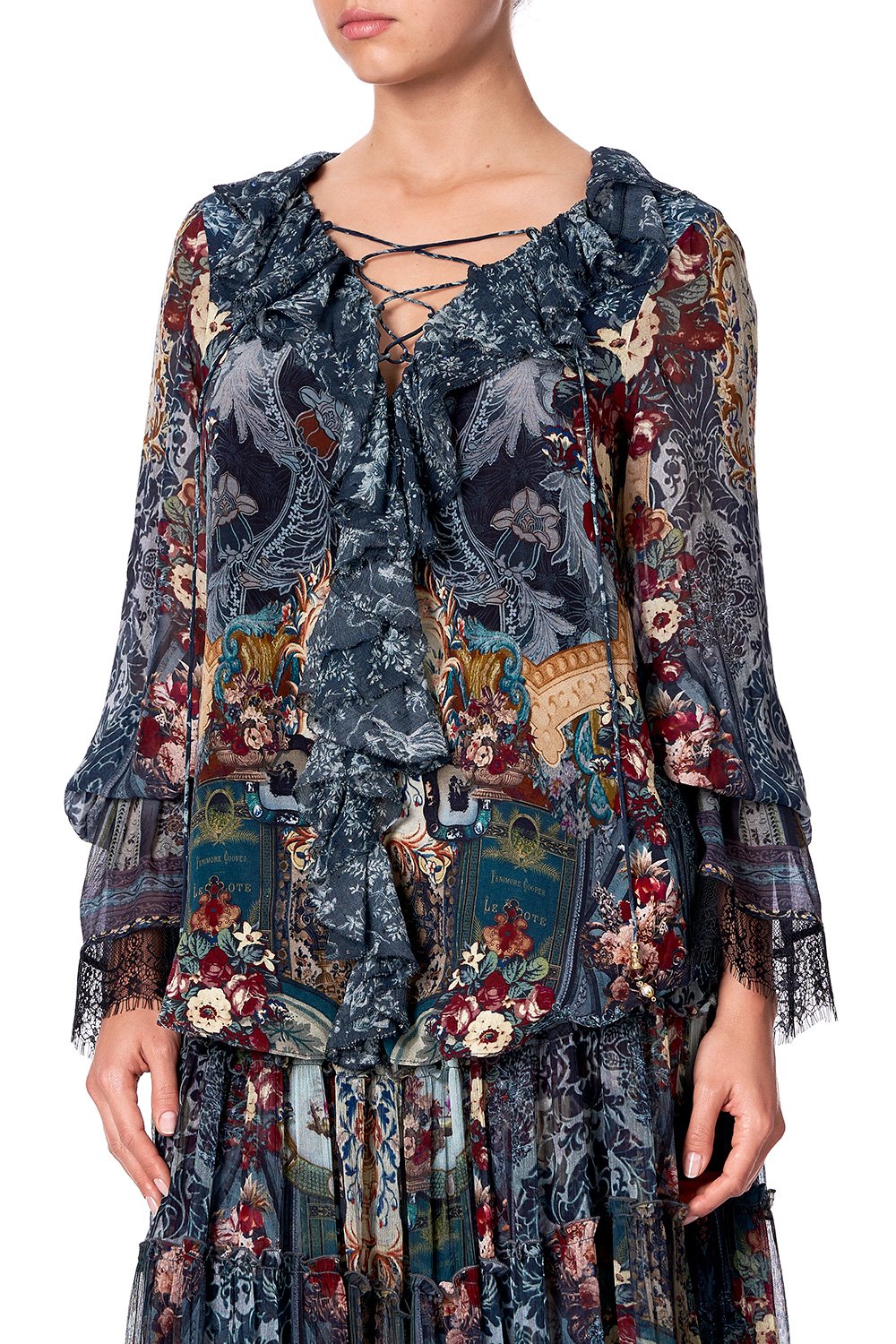 LACE UP RUFFLE BLOUSE HOTEL BOHEME