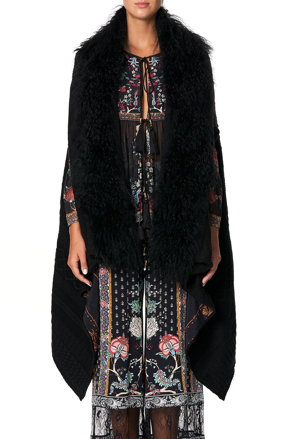 CAMILLA SHEARLING CAPE WITH LINING HAUTE PROVINCIAL