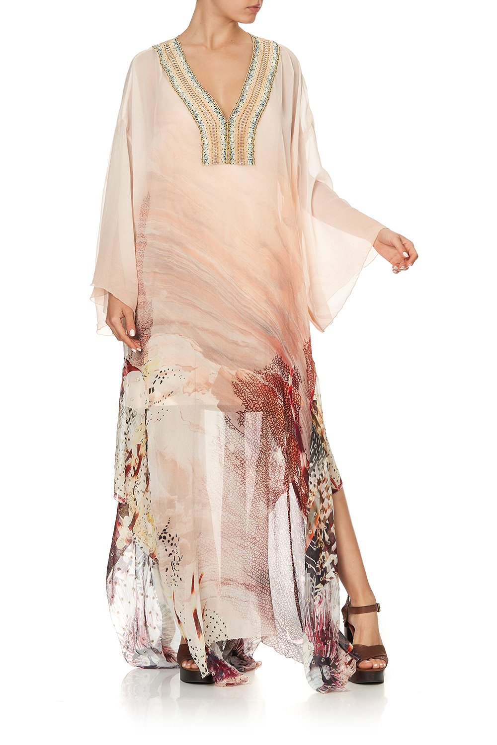 SHEER KAFTAN WITH TIE AND SLIP COASTAL TREASURE