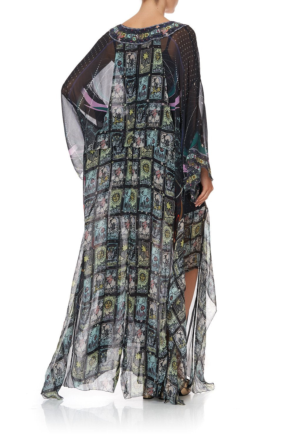 SHEER KAFTAN WITH TIE AND SLIP MIDNIGHT MOON HOUSE