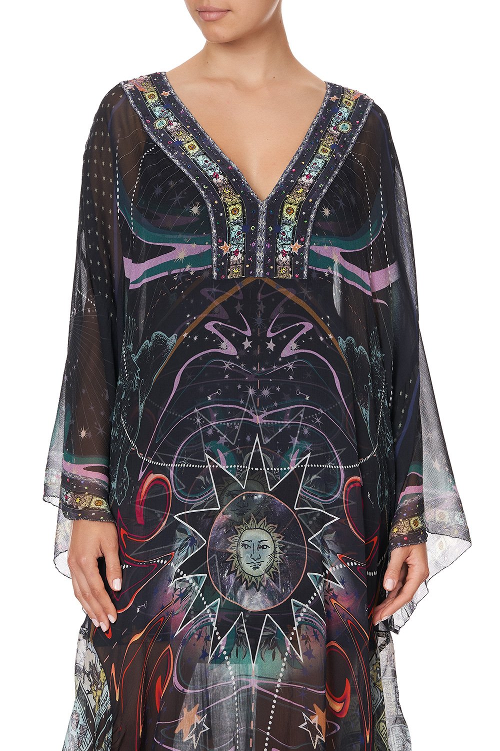 SHEER KAFTAN WITH TIE AND SLIP MIDNIGHT MOON HOUSE