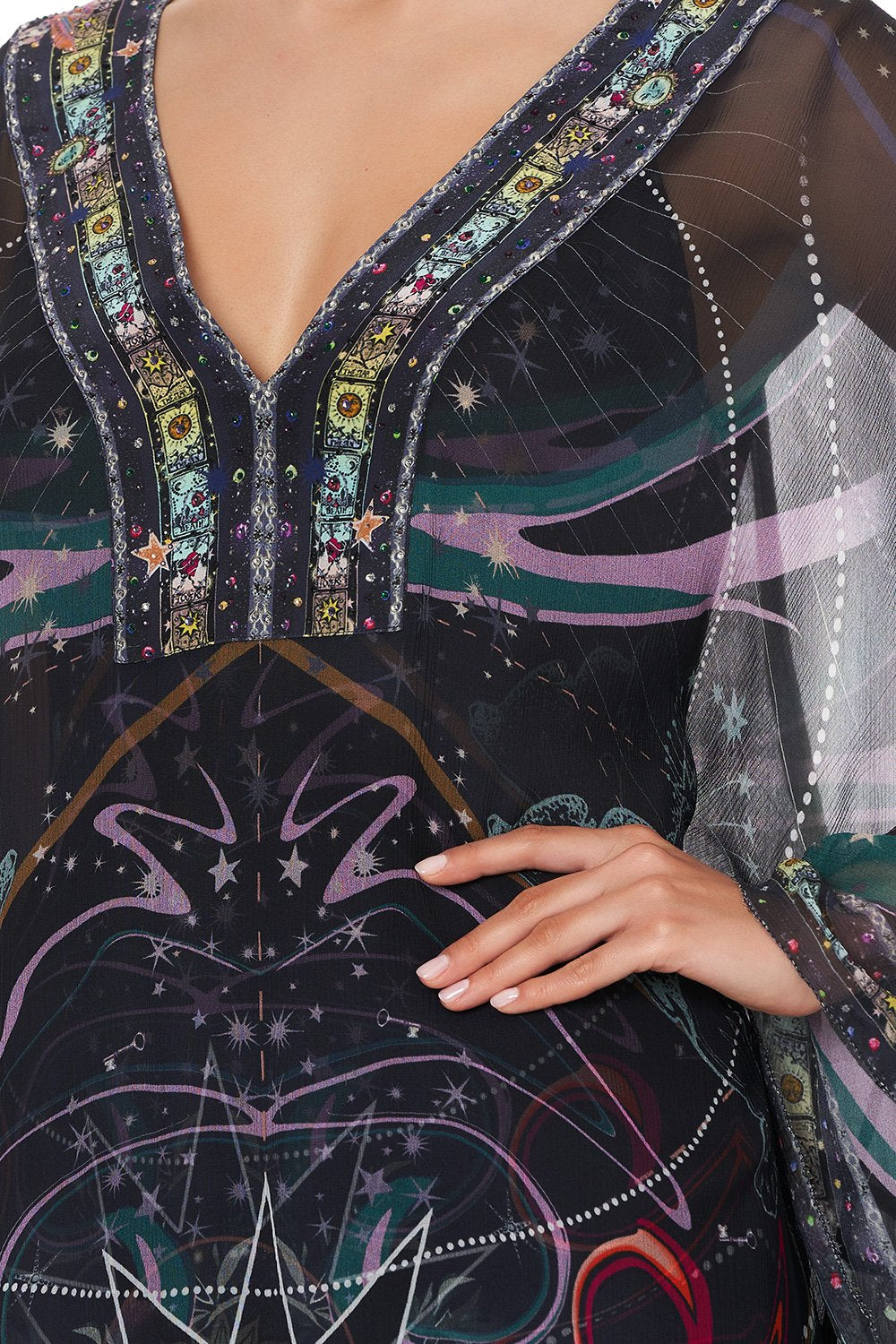 SHEER KAFTAN WITH TIE AND SLIP MIDNIGHT MOON HOUSE