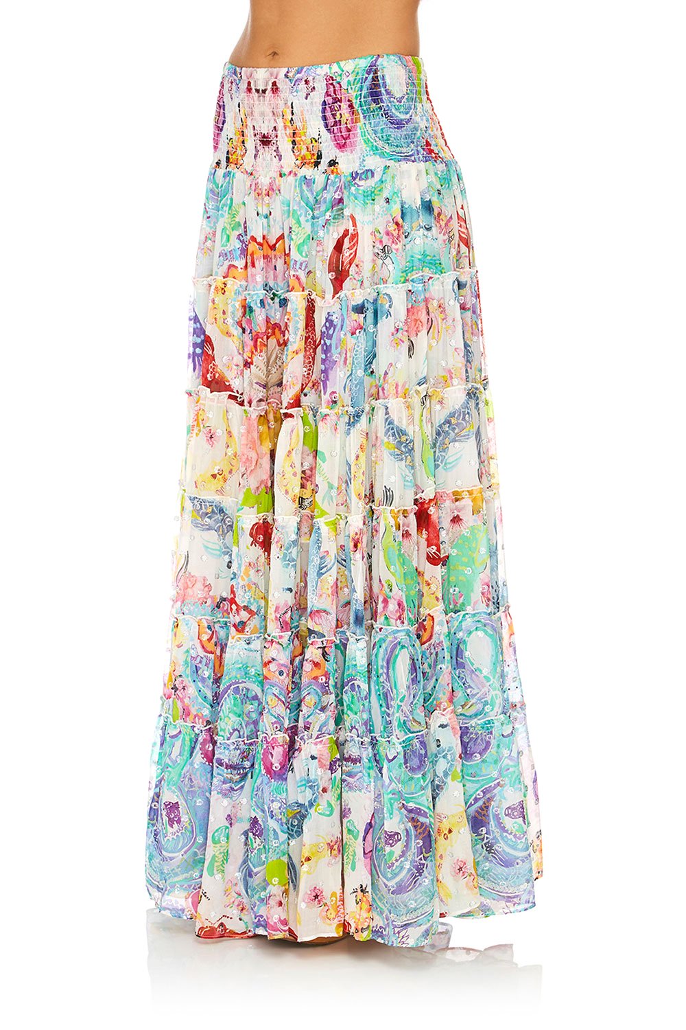 CAMILLA DRAGON DIVINITY SHEER TIERED CIRCLE SKIRT