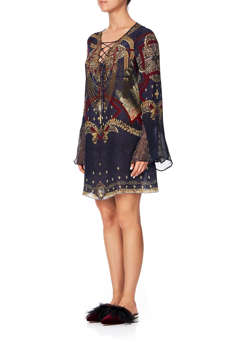 LACE UP SHIFT WITH FLARE SLEEVE THIS CHARMING WOMAN