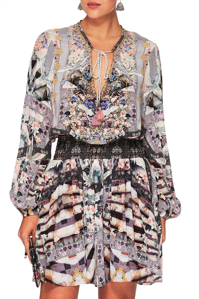 CAMILLA IN HER SHOES SHIRRED RELAXED SHORT DRESS