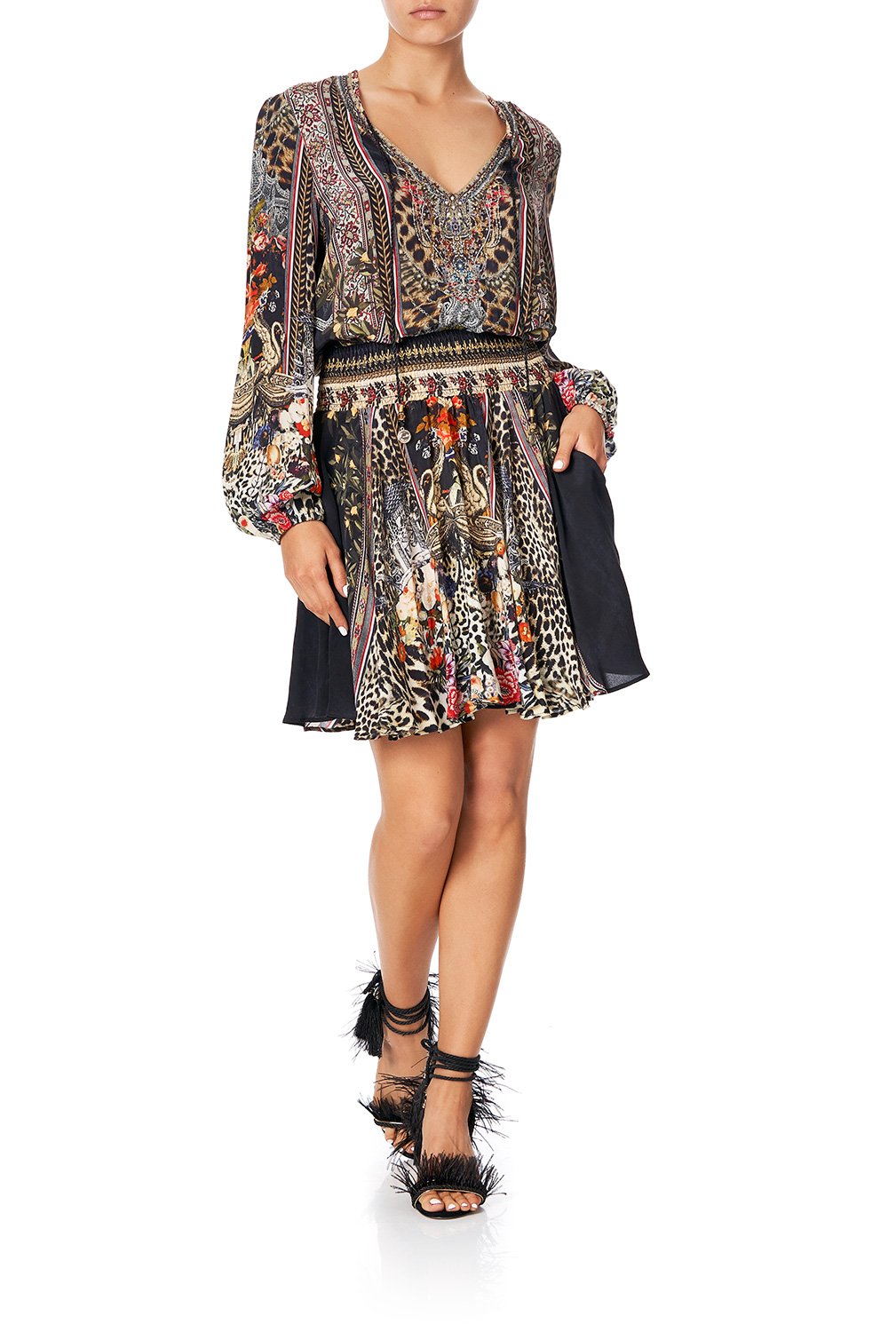 CAMILLA SHIRRED RELAXED SHORT DRESS MARAIS AT MIDNIGHT