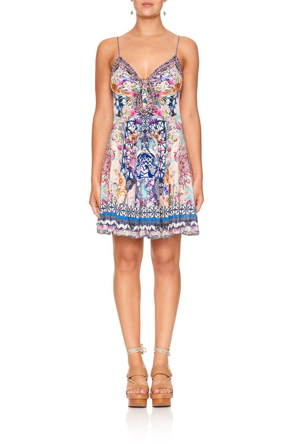 SHORT DRESS WITH TIE FRONT SHIBORI SHORES