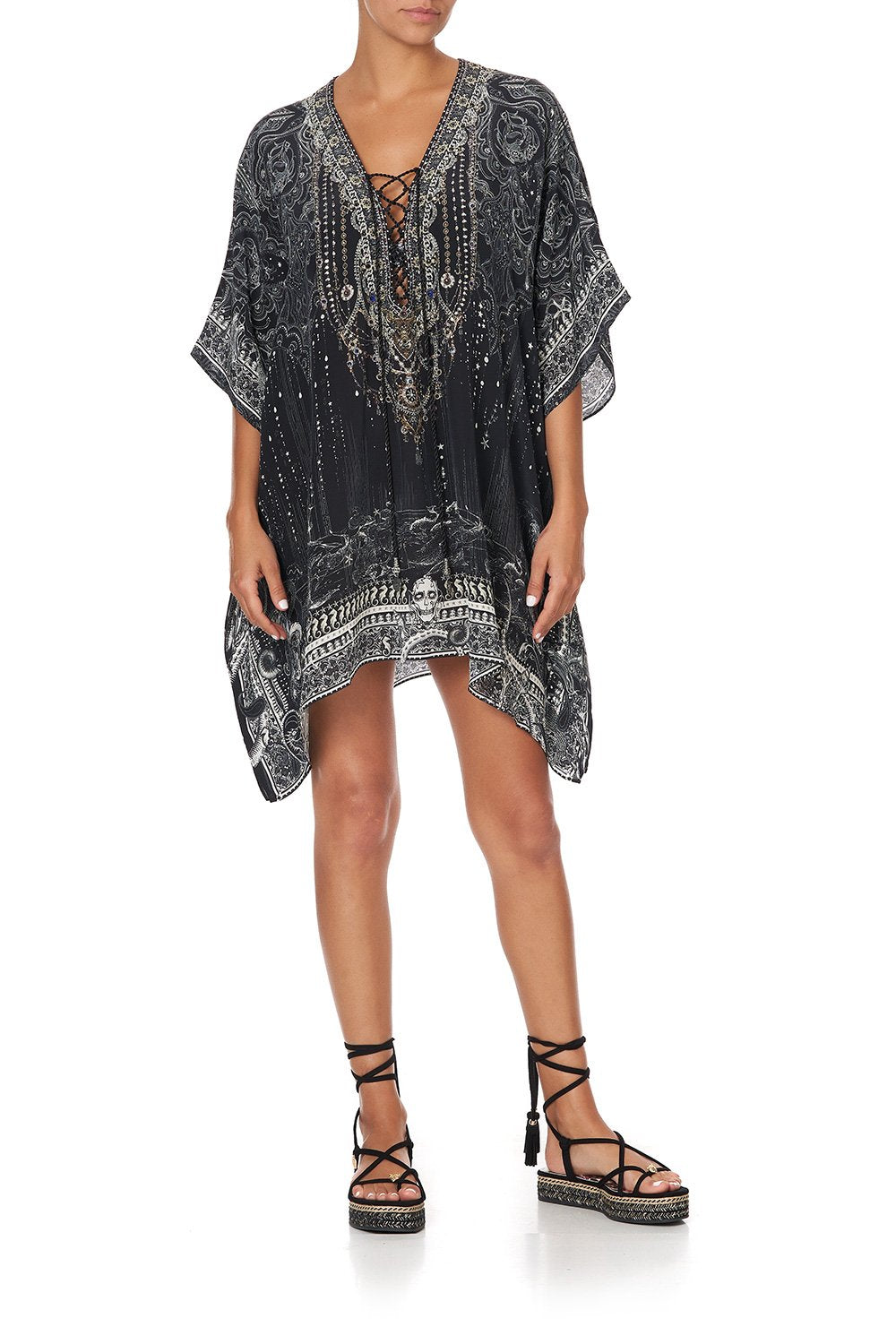 SHORT LACE UP KAFTAN MIDNIGHT PEARL