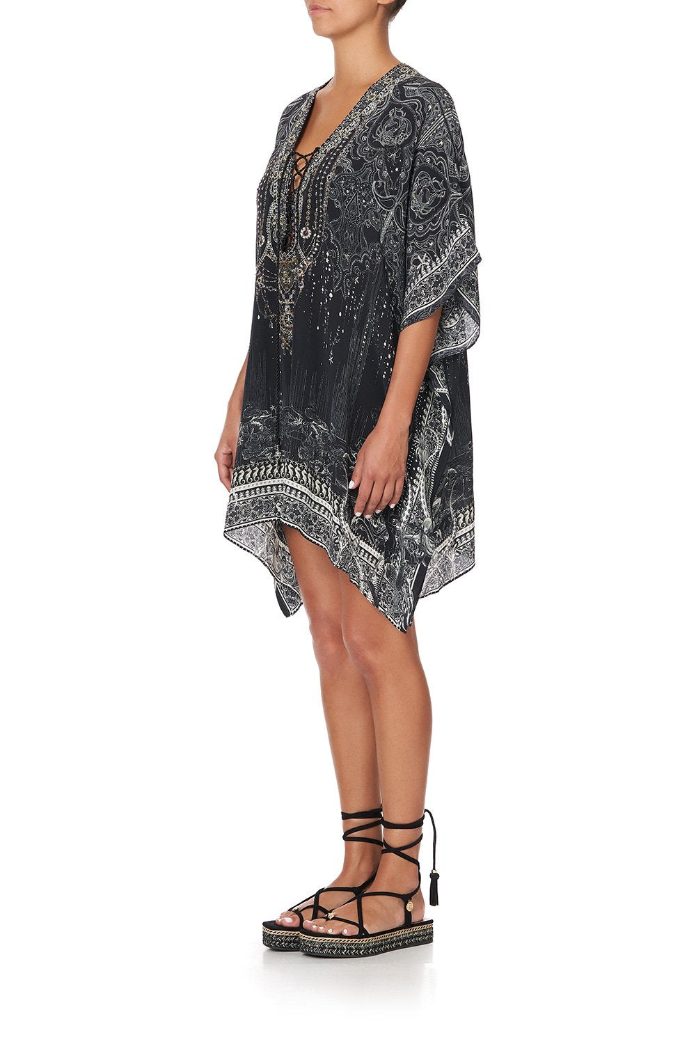 SHORT LACE UP KAFTAN MIDNIGHT PEARL