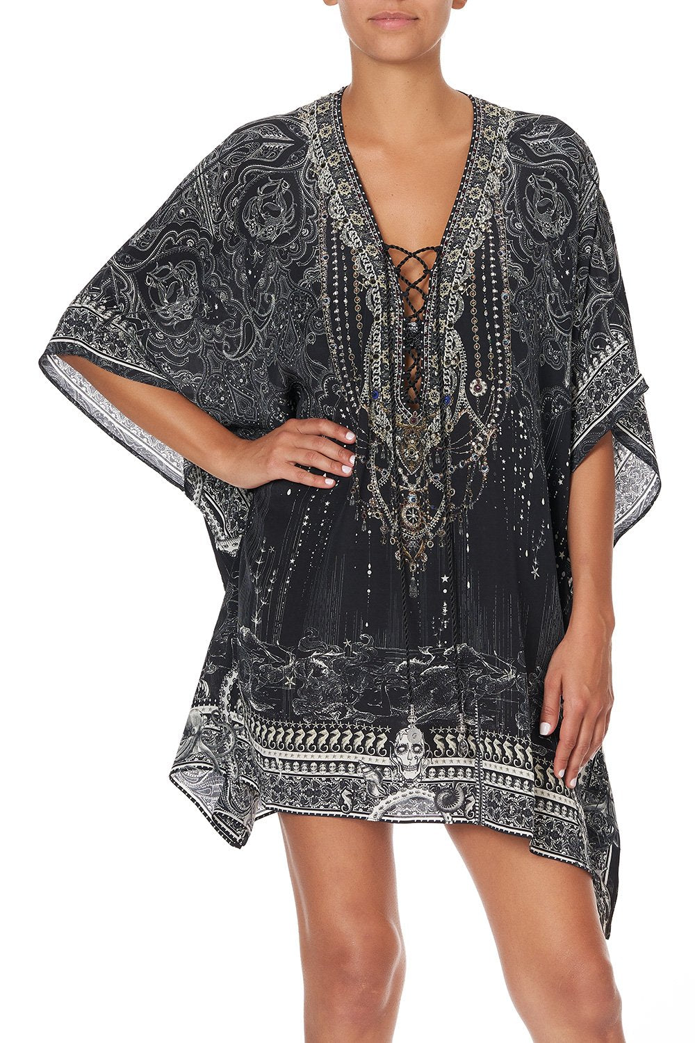 SHORT LACE UP KAFTAN MIDNIGHT PEARL