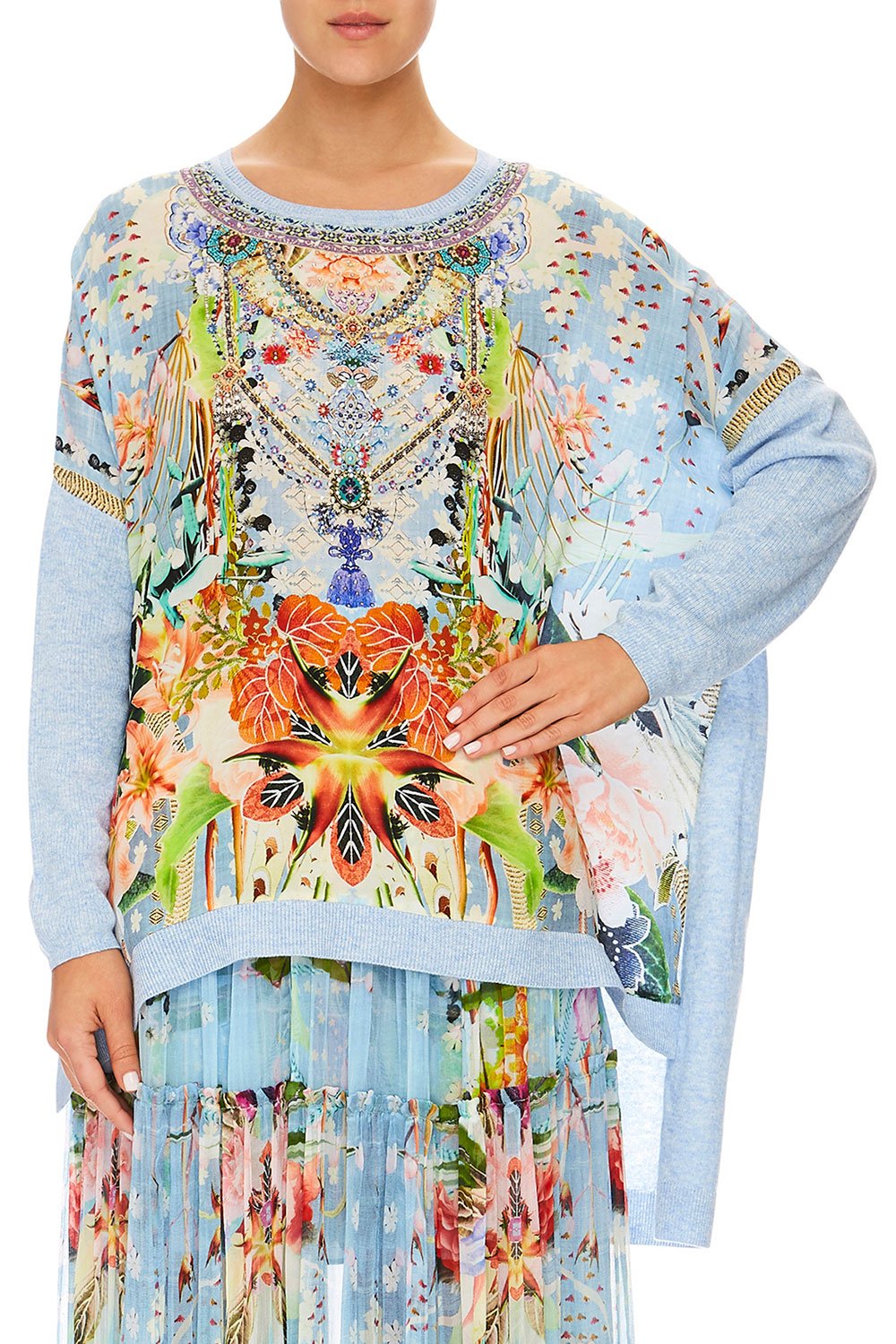 CAMILLA THE STILL ABYSS SILK FRONT BOXY KNIT