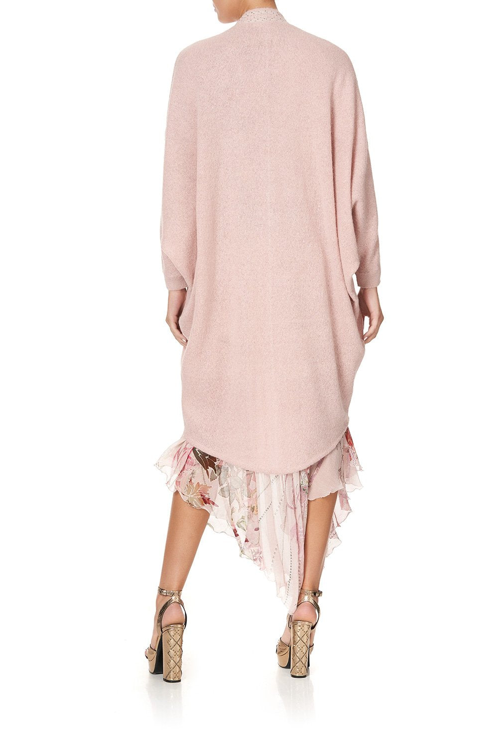 SOFT KNIT PONCHO WITH EMBROIDERY PINK ISTENANYA