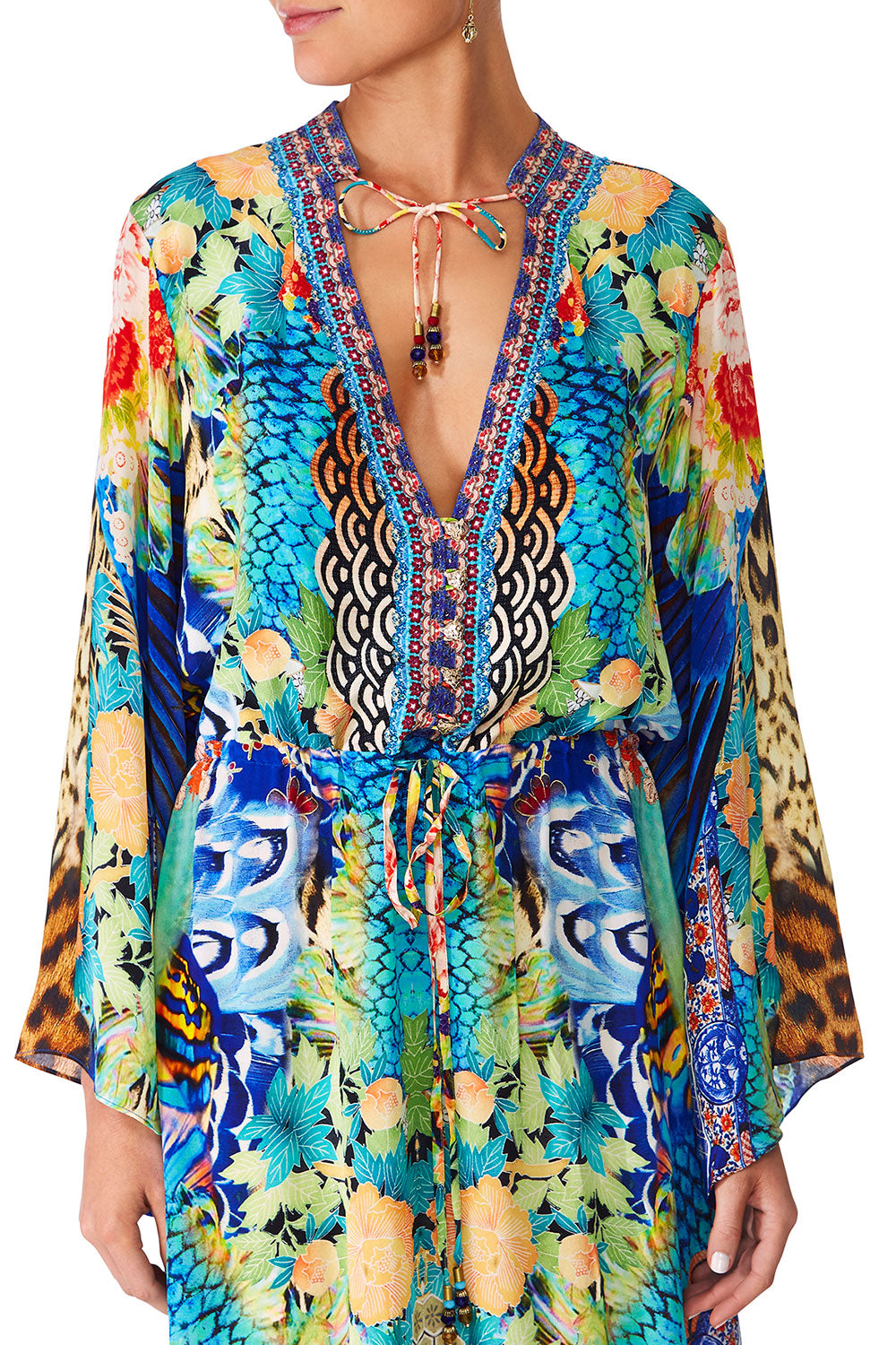 CAMILLA SPACE COWGIRL DRAWSTRING BUTTON UP DRESS