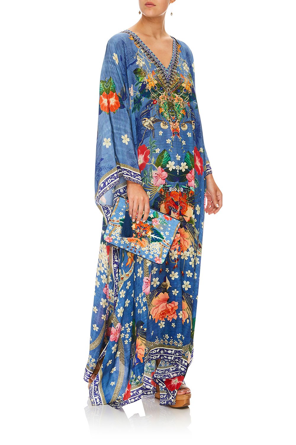 CAMILLA FARAWAY FLORALS SPLIT FRONT AND SLEEVE KAFTAN