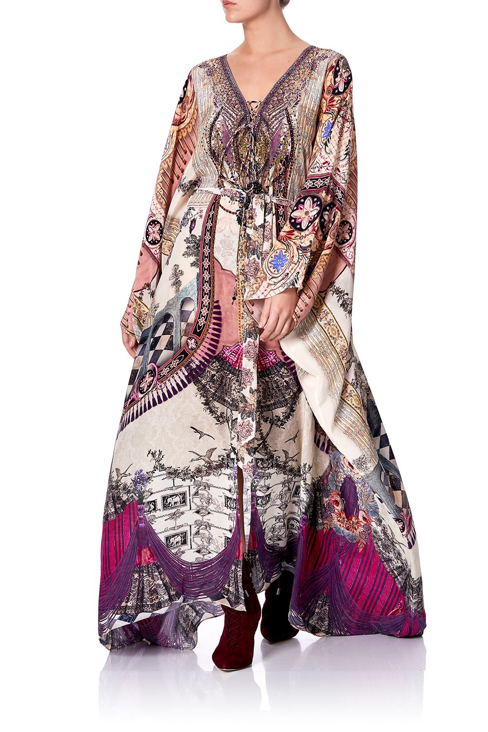 SPLIT HEM LACE UP KAFTAN VIOLET CITY