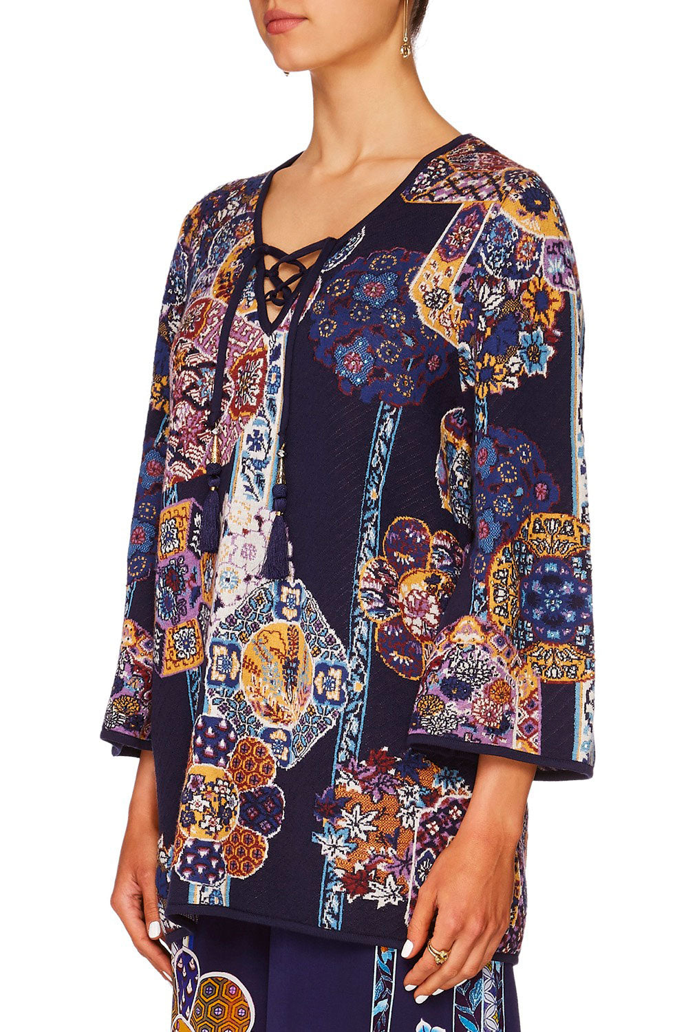 CAMILLA STAR GAZER WIDE SLEEVE KNIT W TIE FRONT