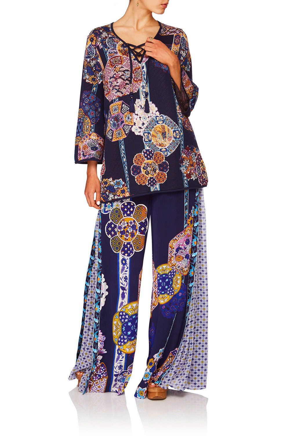 CAMILLA STAR GAZER WIDE SLEEVE KNIT W TIE FRONT