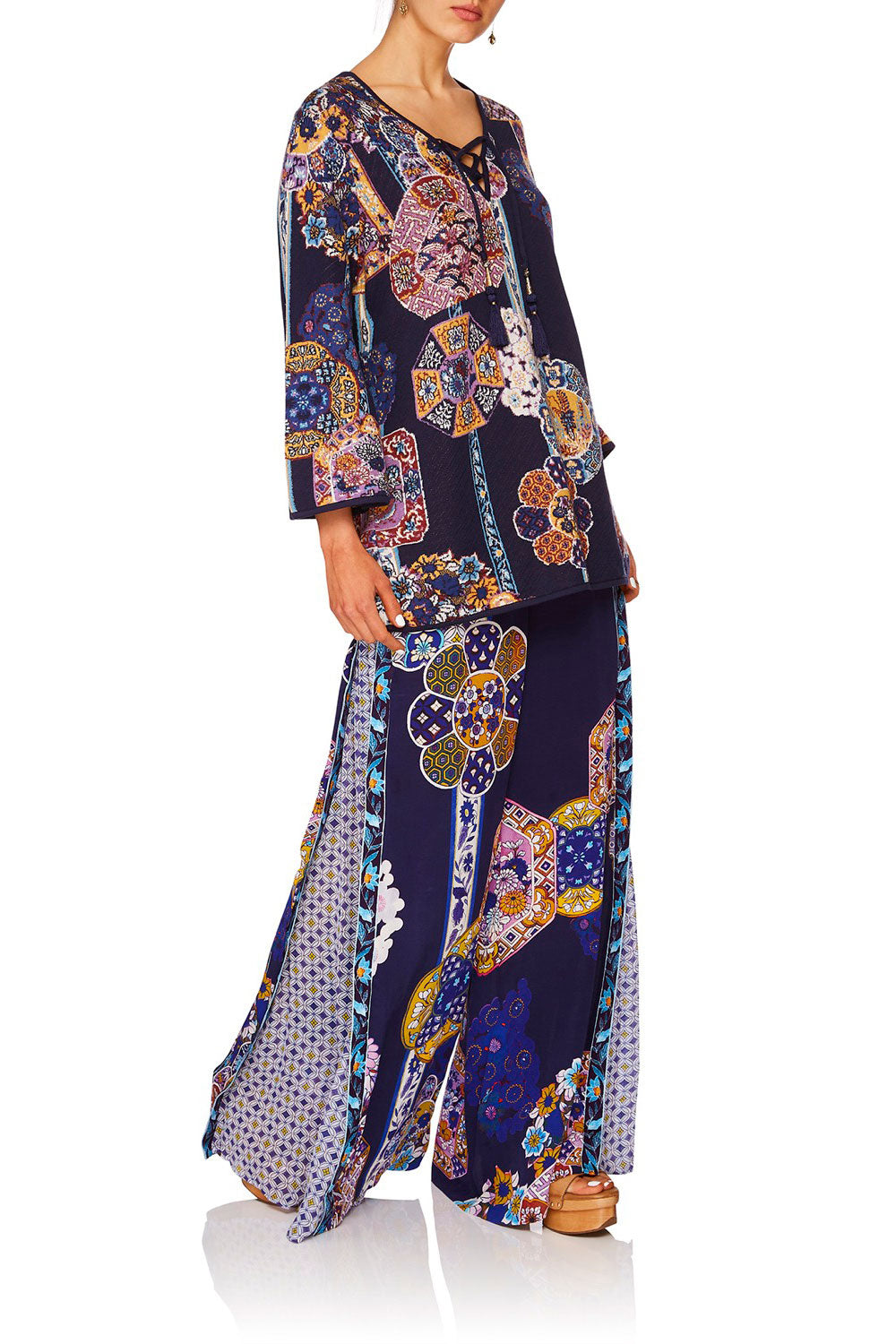 CAMILLA STAR GAZER WIDE SLEEVE KNIT W TIE FRONT