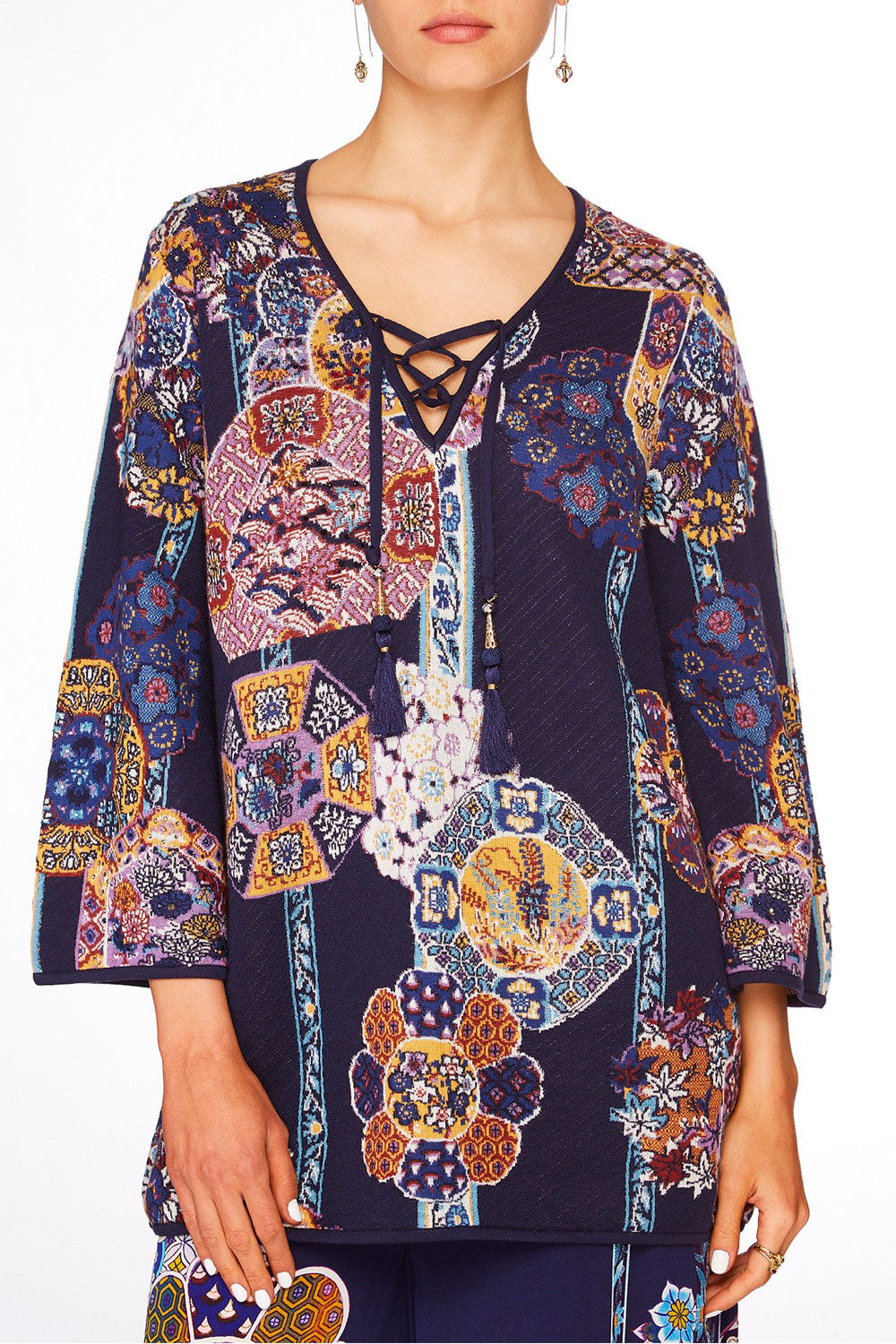 CAMILLA STAR GAZER WIDE SLEEVE KNIT W TIE FRONT