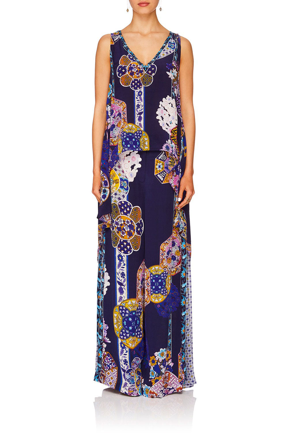 CAMILLA STAR GAZER V-NECK CROSS BACK TOP