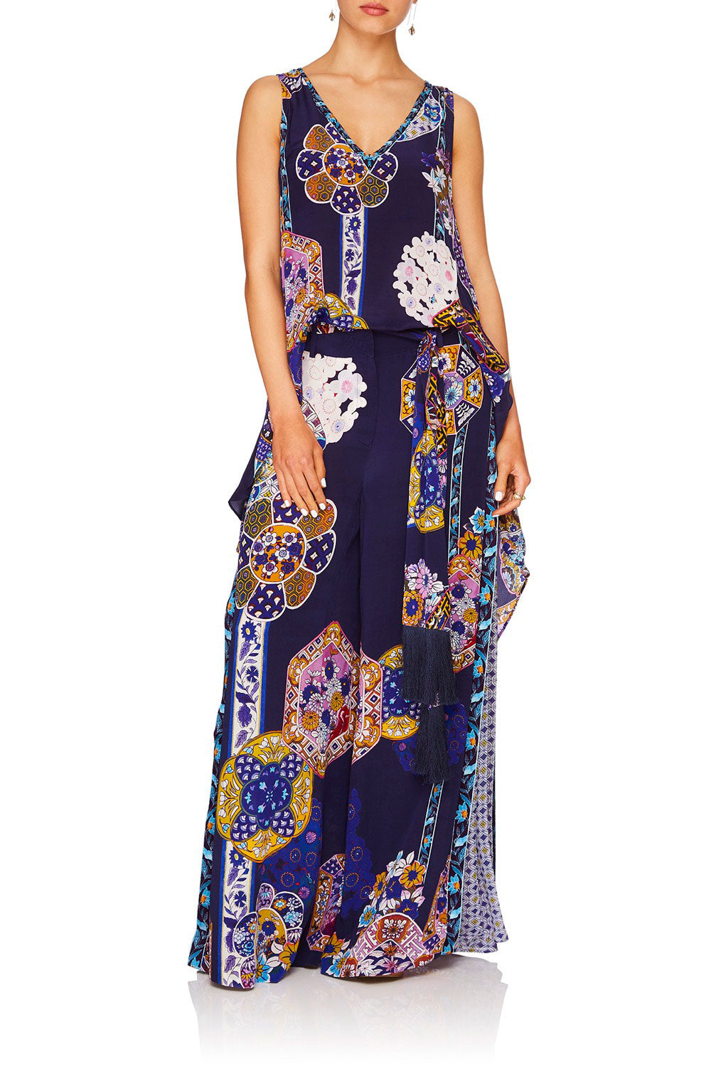 CAMILLA STAR GAZER V-NECK CROSS BACK TOP