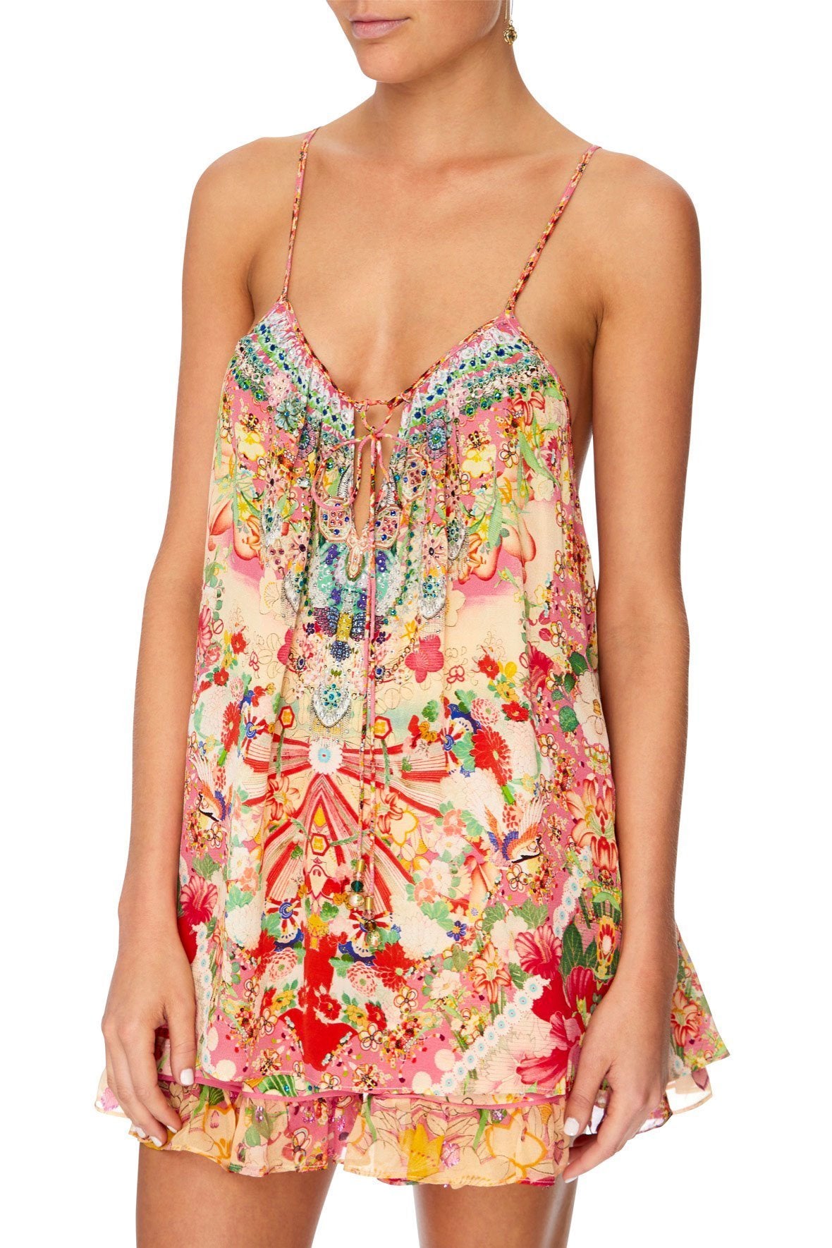 STRAP TOP WITH TIE FRONT DETAIL KIMONO KISSES