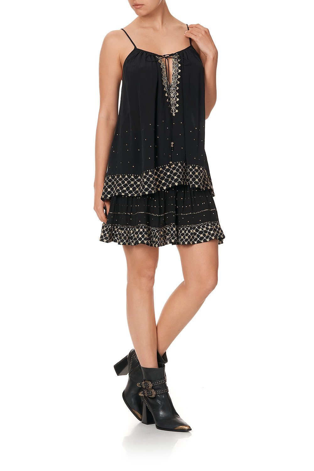 STRAP TOP WITH TIE FRONT DETAIL THE JEWELLED ARROW