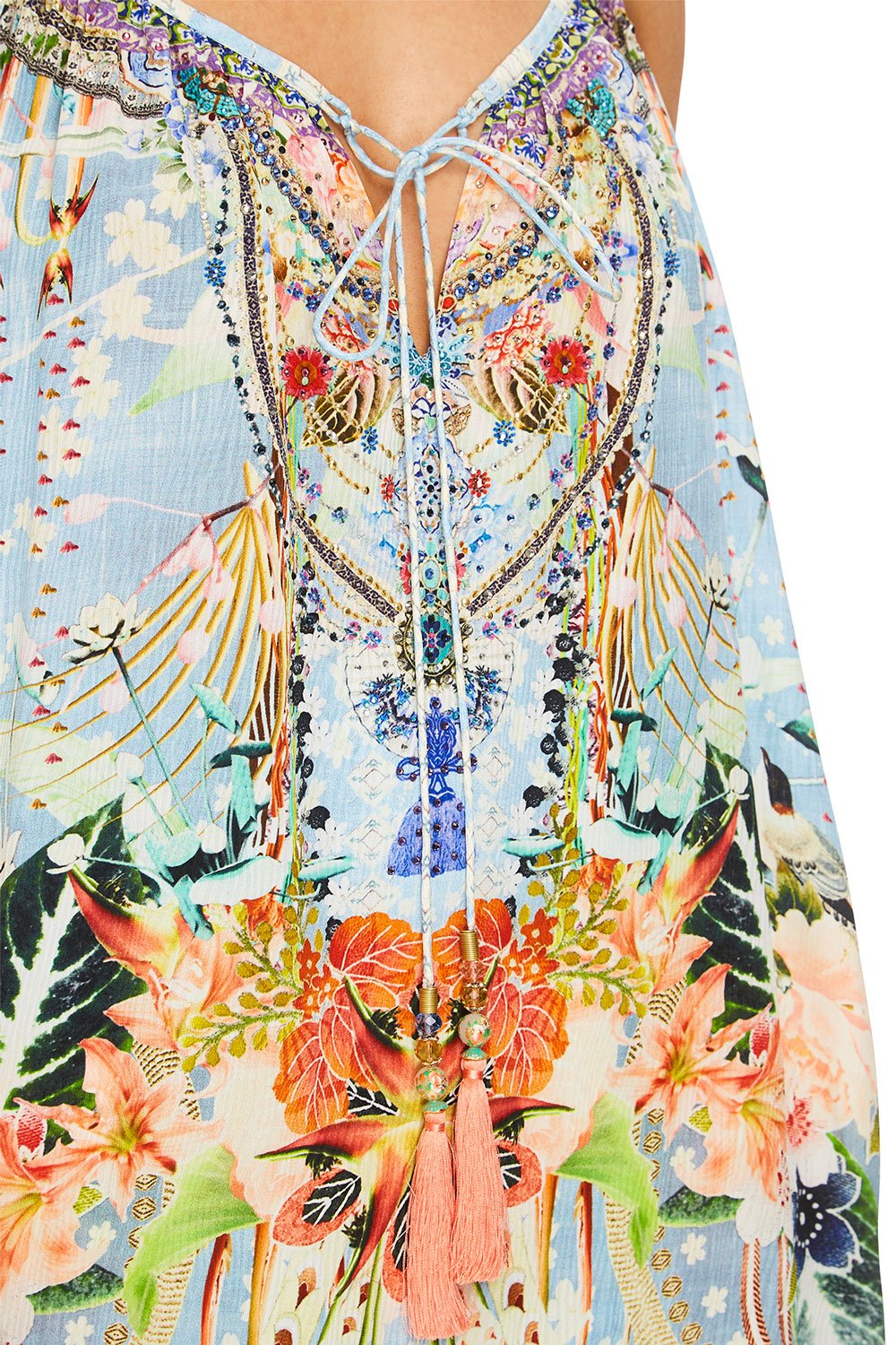 CAMILLA THE STILL ABYSS STRAP TOP W/ TIE FRONT DETAIL