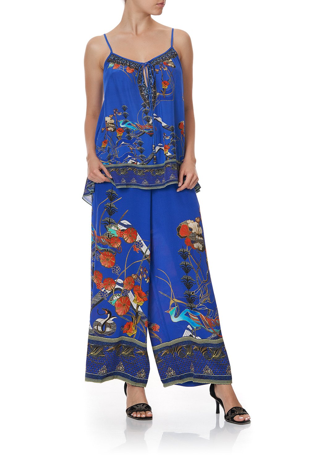 STRAP TOP WITH TIE FRONT DETAIL TREE OF LIFE