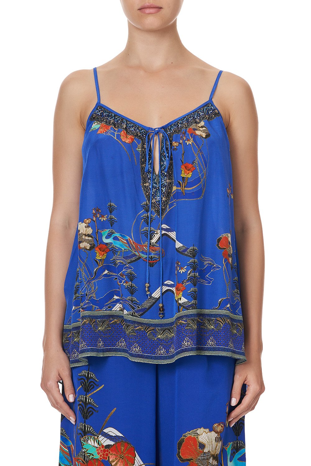 STRAP TOP WITH TIE FRONT DETAIL TREE OF LIFE