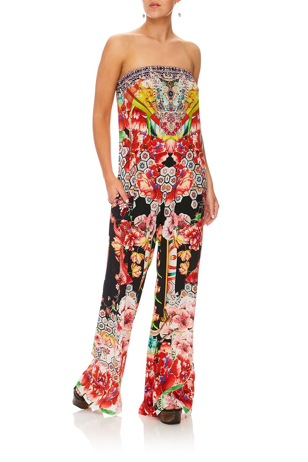 CAMILLA PAINTED LAND STRAPLESS JUMPSUIT W/ JKT BELT