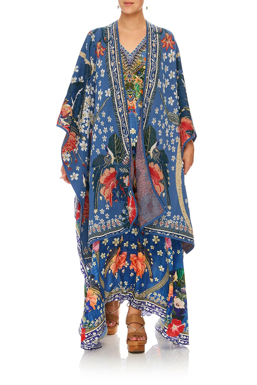 CAMILLA FARAWAY FLORALS THROW OVER PONCHO