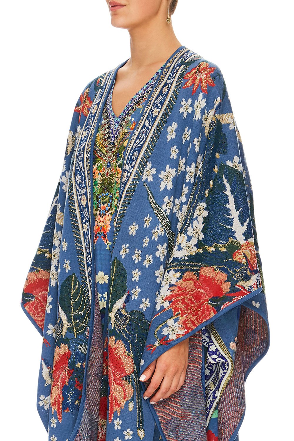 CAMILLA FARAWAY FLORALS THROW OVER PONCHO