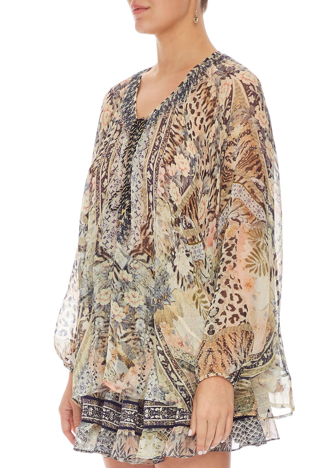 CAMILLA TIE FRONT HIGH LOW HEM BLOUSE MOTO MAIKO