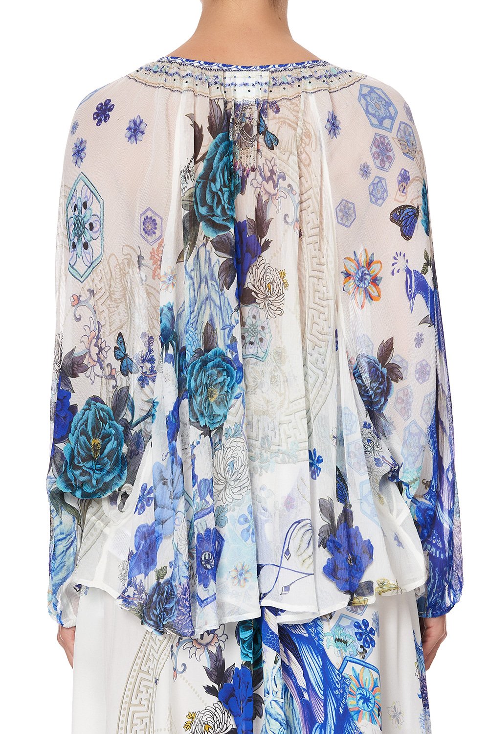 TIE FRONT HIGH LOW HEM BLOUSE WHITE SIDE OF THE MOON