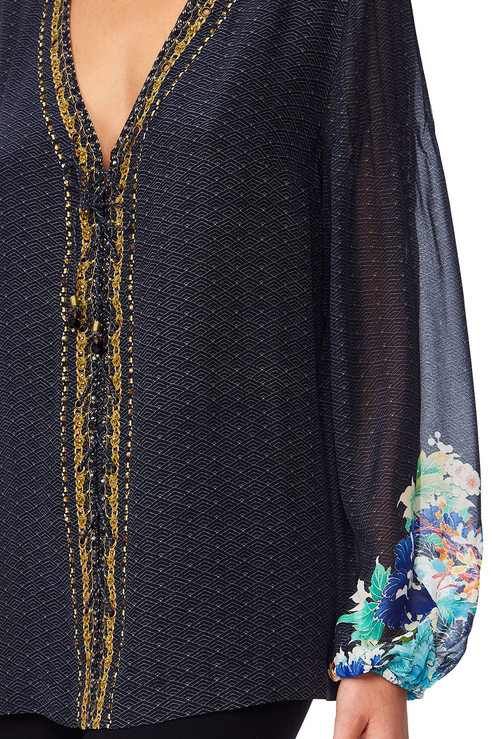 CAMILLA UP ALL NIGHT PEASANT BLOUSE W FRONT LACING