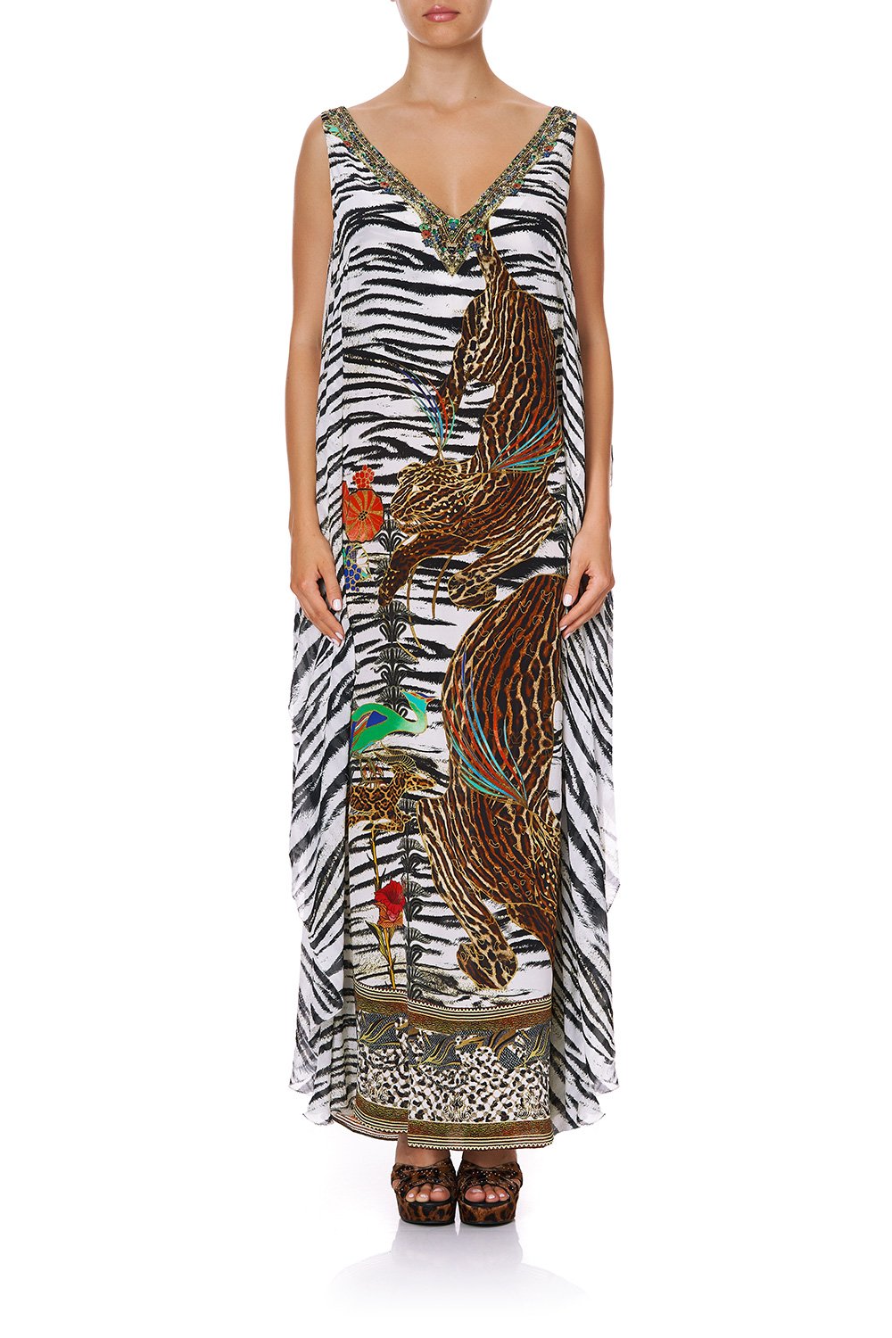 V-NECK DRESS WITH BACK OVERLAYER COSMIC CONFLICT