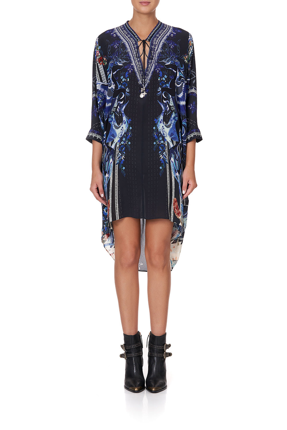 V-NECK DRESS WITH DRAPED BACK MARE MYSTIQUE